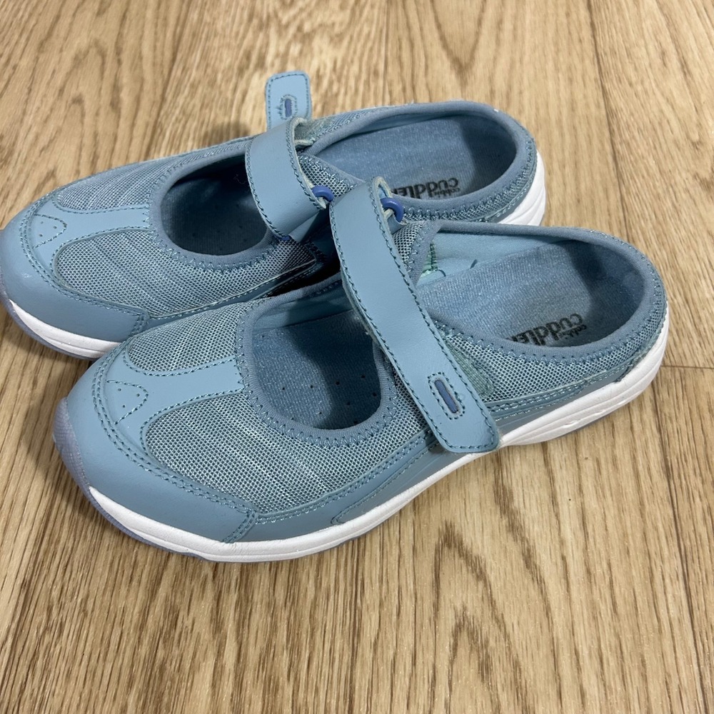 Cobbie Cuddlers Seeya Mule Clogs Womens 6W Light Blue Mesh Leather‎ Strap
